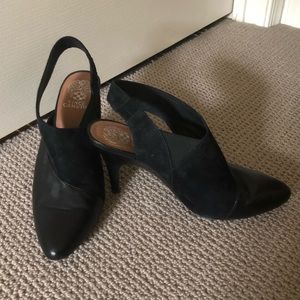 Leather and suede sling back shoe